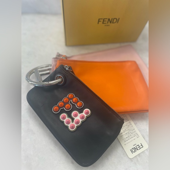 fendi triplette clutch bag leather Black Pink Orange Used Women - Picture 10 of 10